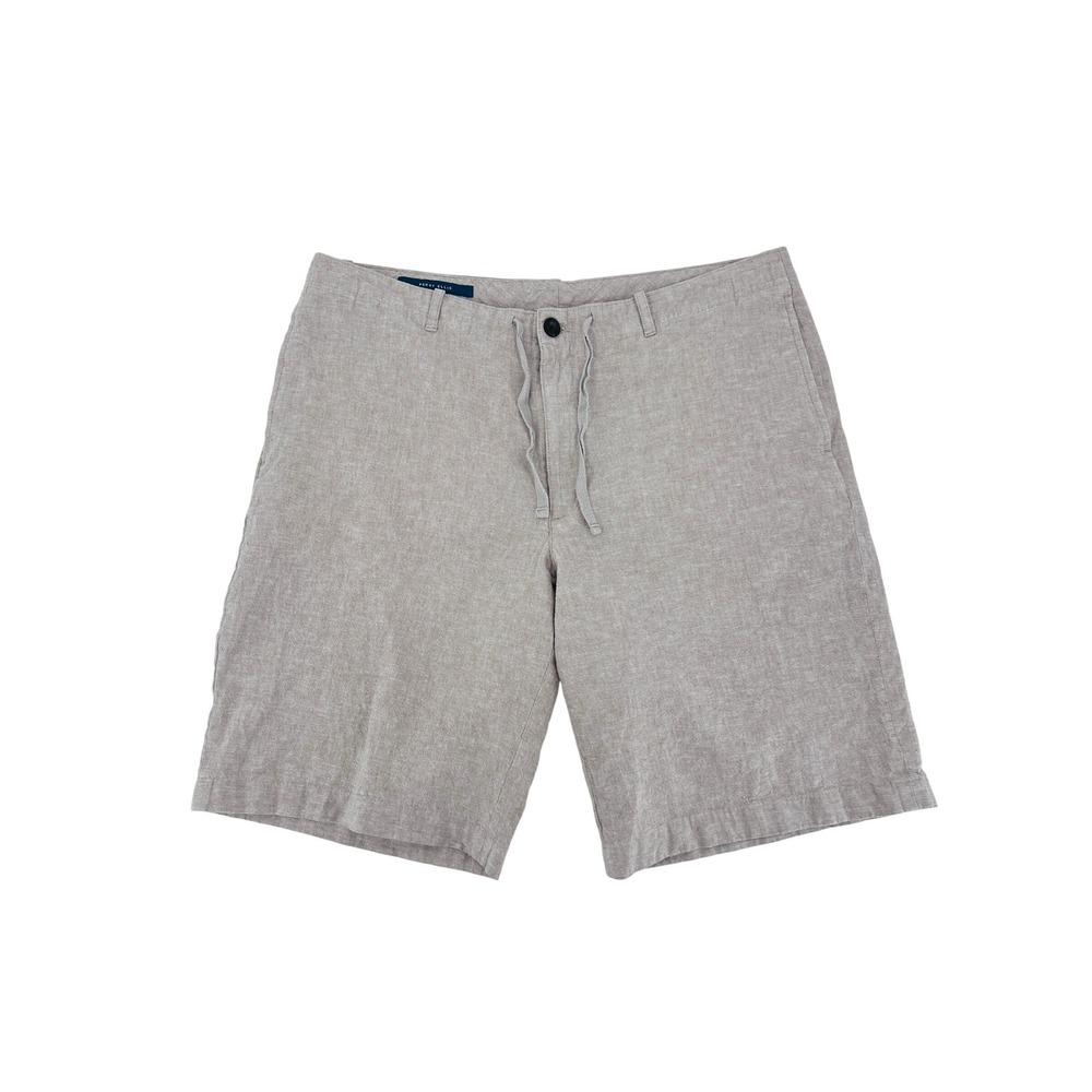 Perry Ellis Mens Linen Cotton Drawstring Shorts Beige Tan Size 34